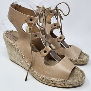 Carmen Saiz Espadrille Sandal Women 8.5M Beige Leather Strappy Jute Wedge Shoes